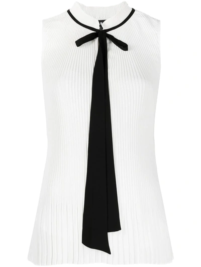 Dkny Ribbed Tie Neck Blouse In White