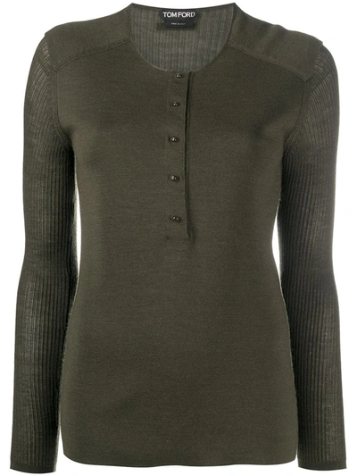 Tom Ford Henley Knitted Top In Green