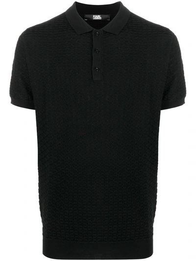 Karl Lagerfeld Textured Knit Polo Shirt In Black