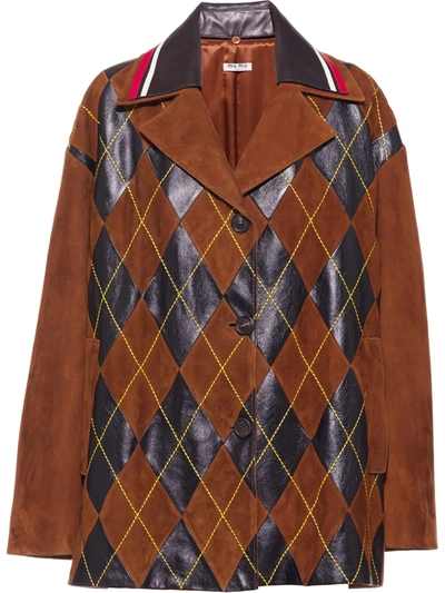 Miu Miu Layered-collar Argyle Jacket In Brown