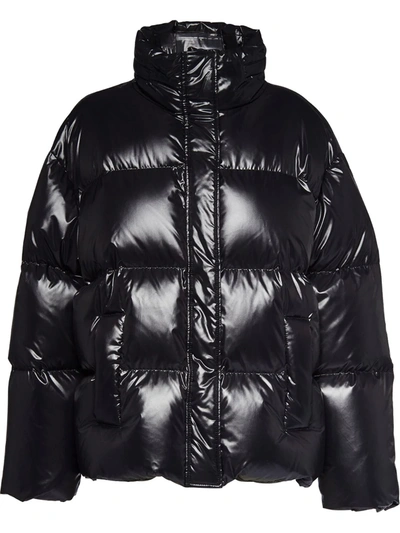 Miu Miu Logo Panel Puffer Jacket In Black