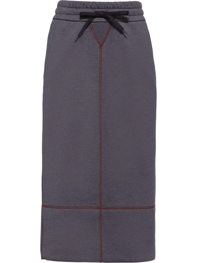 Miu Miu Contrast-stitching Midi Skirt In Grey