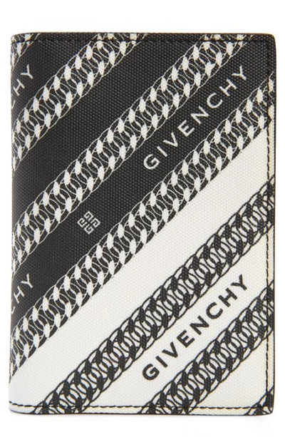 Givenchy Logo & Chain Link Coated Canvas Card Case In Black/white