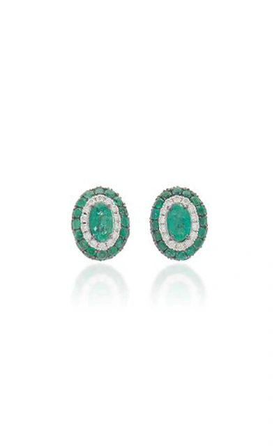 Amrapali Women's 18k White Gold Emerald; Diamond Earrings In Green