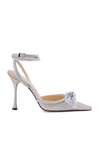 Mach & Mach Double Bow Crystal-embellished Glittered Pumps In Nude