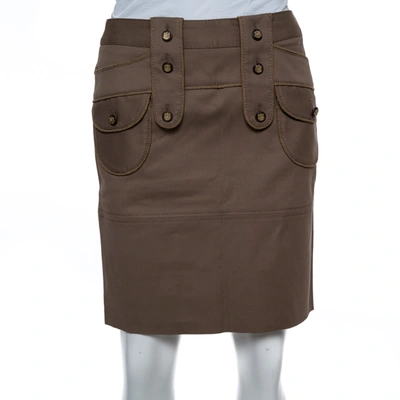 Pre-owned Dolce & Gabbana Brown Cotton Button Detail Mini Skirt S
