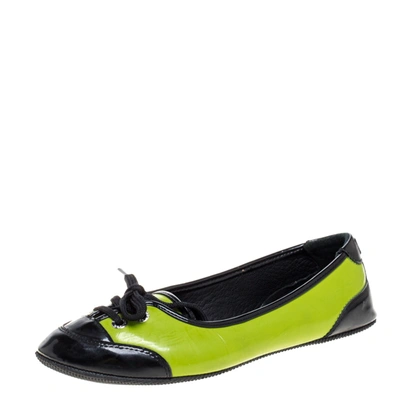Pre-owned Dolce & Gabbana Green/black Patent Leather Lace Detail Ballet Flats Size 35