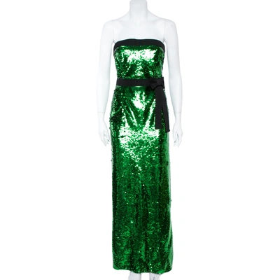 Pre-owned Dolce & Gabbana Green Sequined Strapless Maxi Dress M