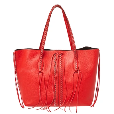 Pre-owned Tod's Red Leather Anj Rings Shopper Tote