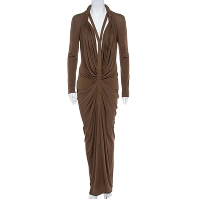 Pre-owned Givenchy Brown Silk Jersey Draped Harness Maxi Dress M