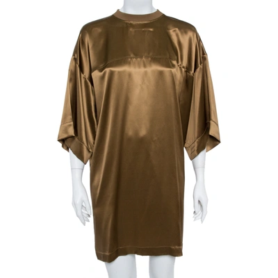 Pre-owned Givenchy Brown Silk Satin Crew Neck Tunic M In Gold