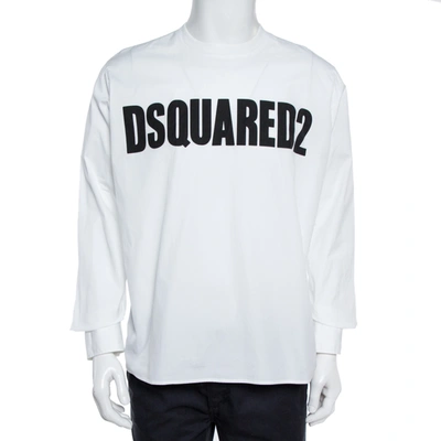 Pre-owned Dsquared2 White Logo Print Cotton Long Sleeve Shirt Xl