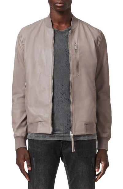 Allsaints Kiro Leather Bomber Jacket In Gravel Gray