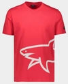 Paul & Shark Organic Cotton Based T-shirt With Printed Reflective Mega Shark In Red