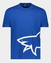 Paul & Shark Organic Cotton Based T-shirt With Printed Reflective Mega Shark In Blue
