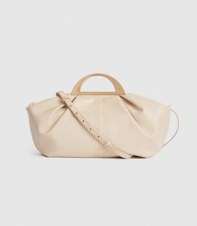 Reiss Large Leather Cross Body Bag In Off White