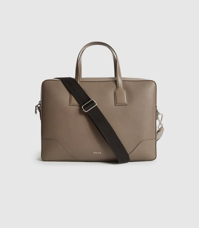 Reiss Leather Briefcase In Taupe