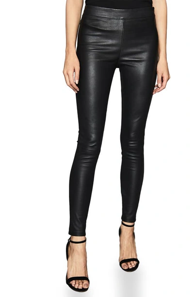 Reiss Valerie Mix Media Leather Pull-on Pants In Black