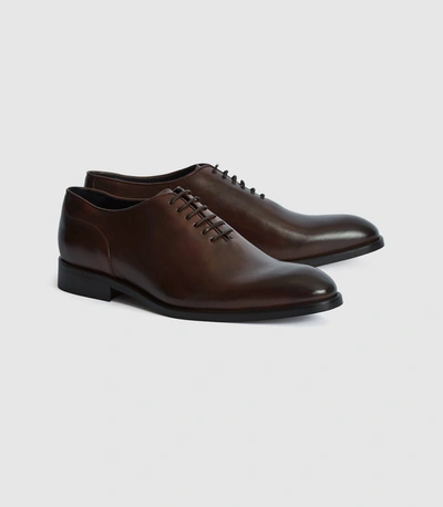 Reiss Leather Whole Cut Shoes In Dark Brown
