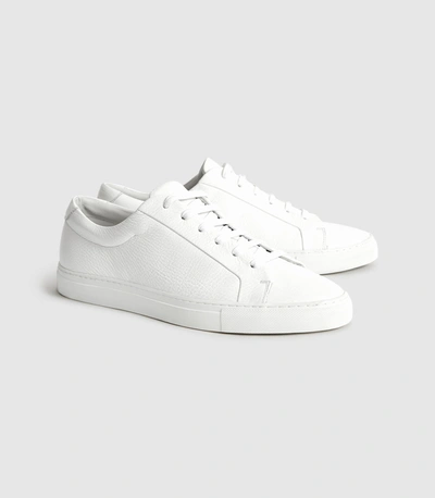 Reiss Mens White Leather Tumbled Sneakers, Size: 10 In White