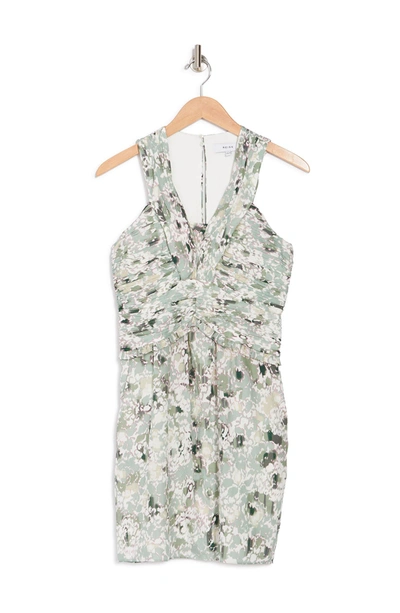 Reiss Gwen Floral Print Ruched V-neck Dress In Green