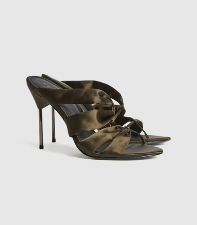 Reiss Satin Pin-heel Mules In Khaki