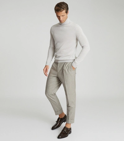 Reiss Tapered Fit Pinstripe Trousers In Oatmeal