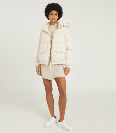 Reiss Puffer Jacket With Removable Hood In Cream