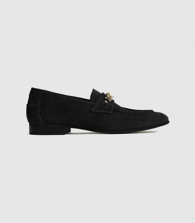 Reiss Suede Loafer With Chain Detail In Black