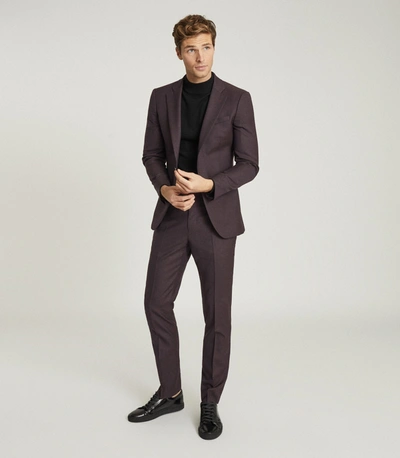 Reiss Puppy Tooth Slim Fit Trousers In Plum