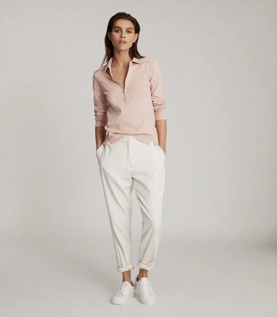 Reiss Fernanda Zip Front Sweater In Blush