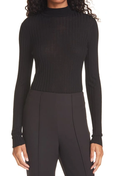 Atm Anthony Thomas Melillo Turtleneck Ribbed Wool Sweater In Black