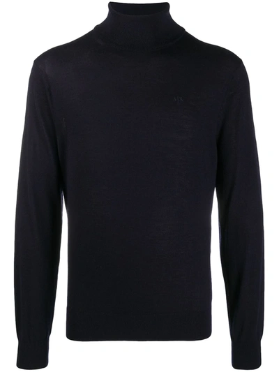 Armani Exchange Turtleneck Wool Jumper In Blue