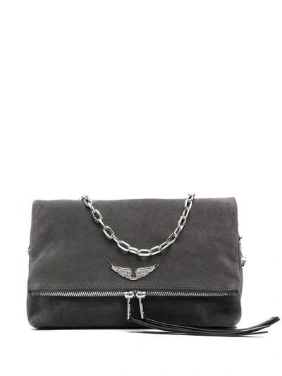 Zadig & Voltaire Rocky Suede Shoulder Bag In Grey