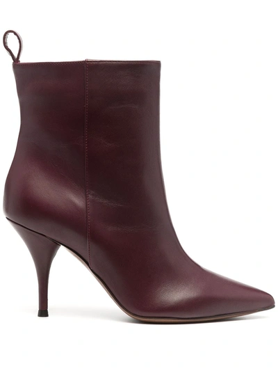 L'autre Chose Leather Ankle Booties In Purple