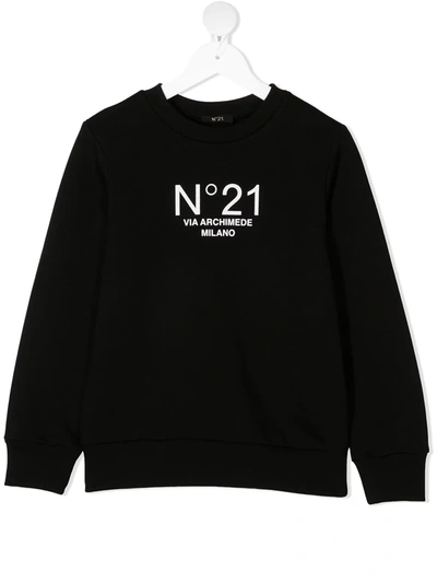 N°21 Kids' Logo Print Cotton Sweatshirt In Black
