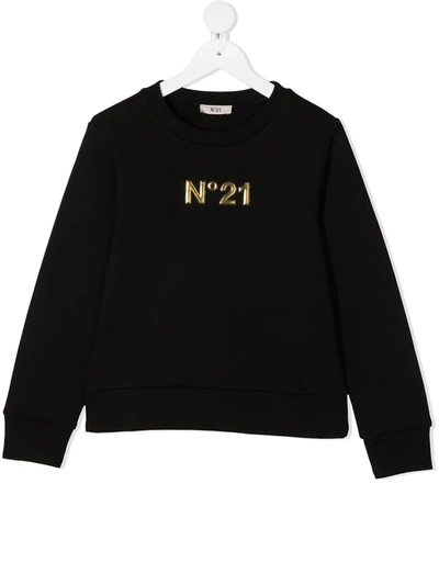 N°21 Teen Logo-embossed Cotton Sweatshirt In Black