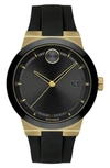 Movado Bold Fusion Silicone Strap Watch, 42mm In Black/ Gold