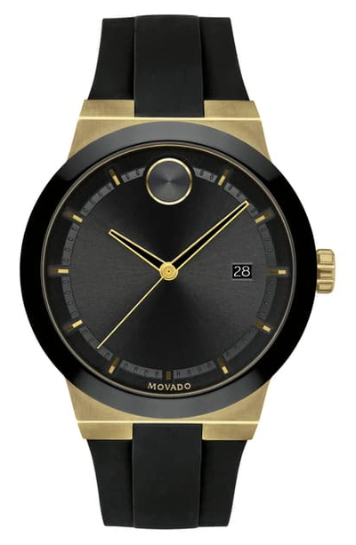 Movado Bold Fusion Silicone Strap Watch, 42mm In Black/ Gold