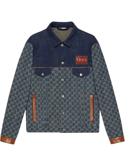 Gucci Mens Dk Blue Ivory Mix Monogram-print Denim Jacket 40