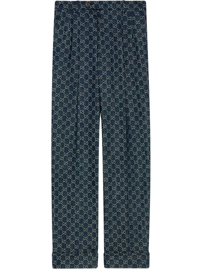 Gucci Gg Pattern Tailored-cut Jeans In Blue