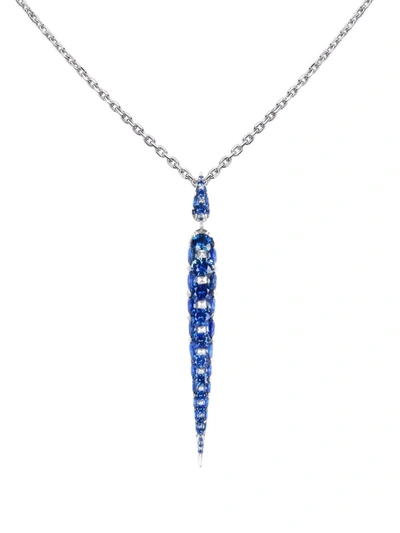 Boghossian 18kt White Gold Merveilles Icicle Sapphire Medium Pendant Necklace In Blue