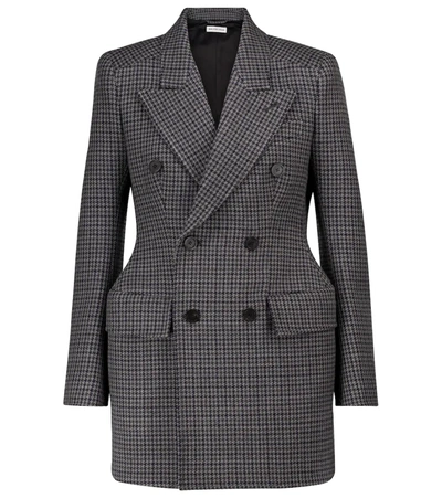 Balenciaga Hourglass Double-breasted Prince Of Wales Checked Wool Coat In Grigio