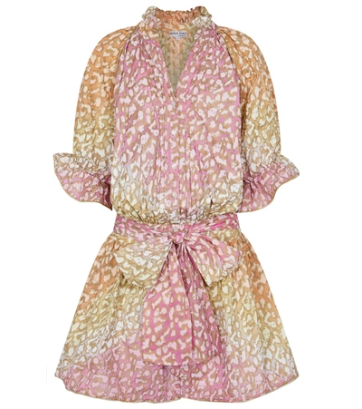 Juliet Dunn Snow-leopard Tie-dye Belted Cotton Mini Dress In Pink