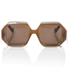 Loewe Story Hexagonal Acetate Sunglasses In Shiny Milky Tan
