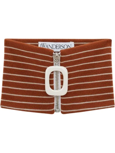 Jw Anderson Horizontal-stripe Zip-up Scarf In Brown