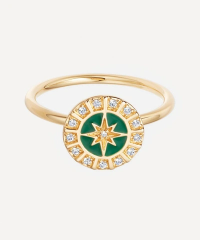 Astley Clarke Gold Plated Vermeil Silver Celestial Green Enamel Astra Ring