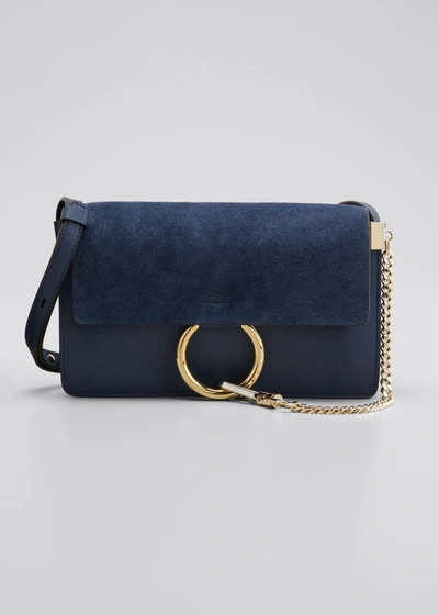 Chloé Faye Small Suede And Leather Shoulder Bag In Navy