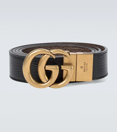 Gucci Reversible Leather Belt In Nero New Acero