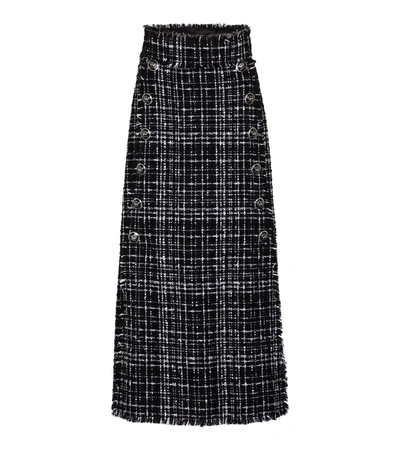 Dolce & Gabbana High-rise Cotton-blend Tweed Midi Skirt In Black